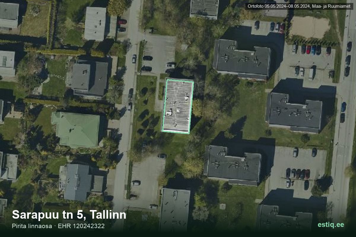 Sarapuu tänav 5, Tallinn – hoone aerofoto, kontuur ehitisregistri (EHR) andmetest