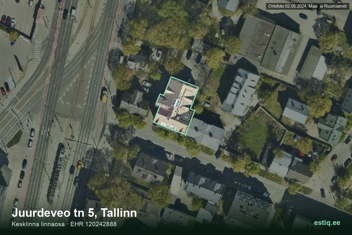 Juurdeveo tänav 5, Tallinn – аэрофото дома, контур по данным регистра строений (EHR)