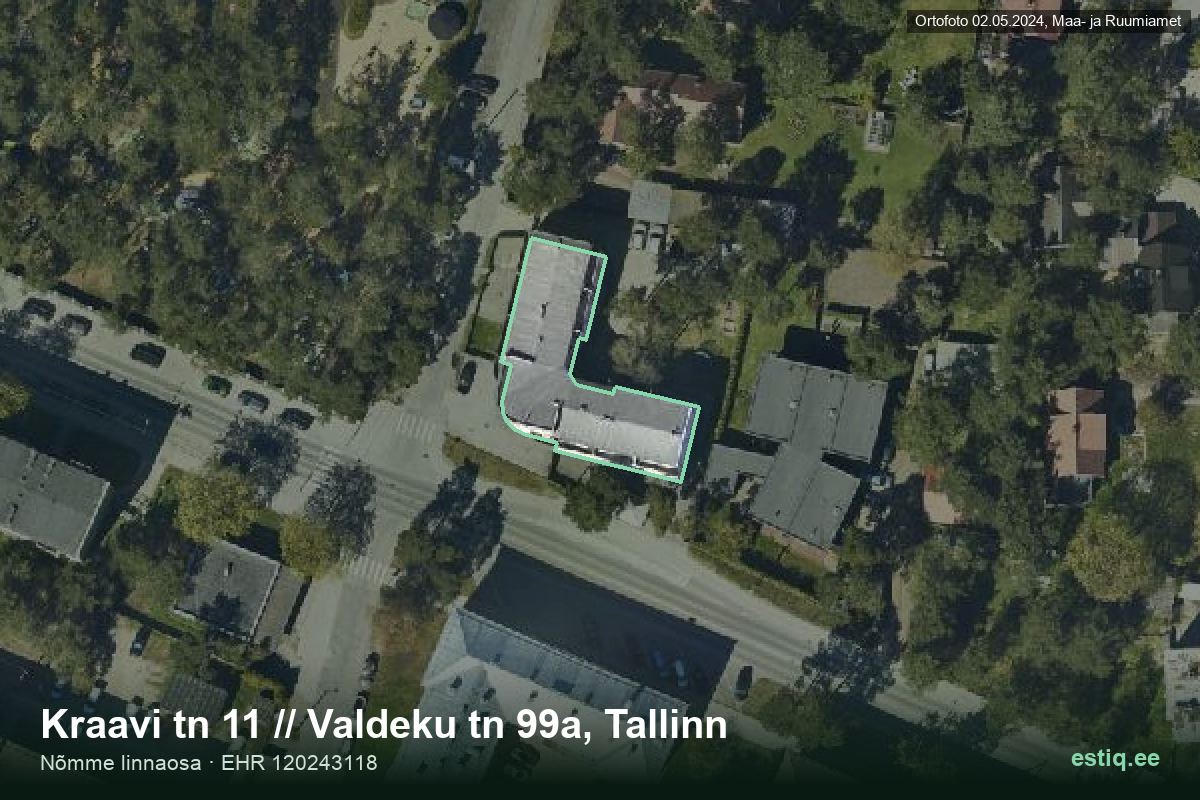 Valdeku tänav 99a, Tallinn – hoone aerofoto, kontuur ehitisregistri (EHR) andmetest