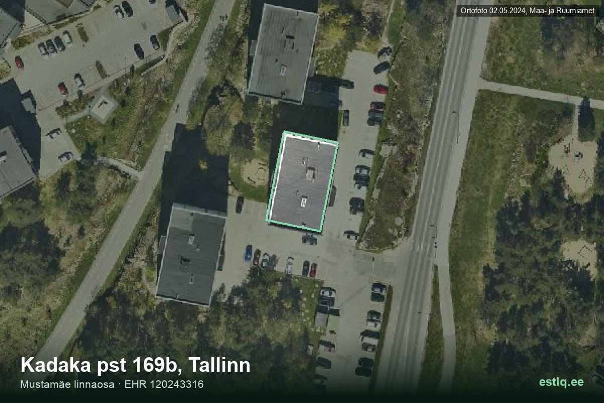 Kadaka pst 169b, Tallinn – аэрофото дома, контур по данным регистра строений (EHR)