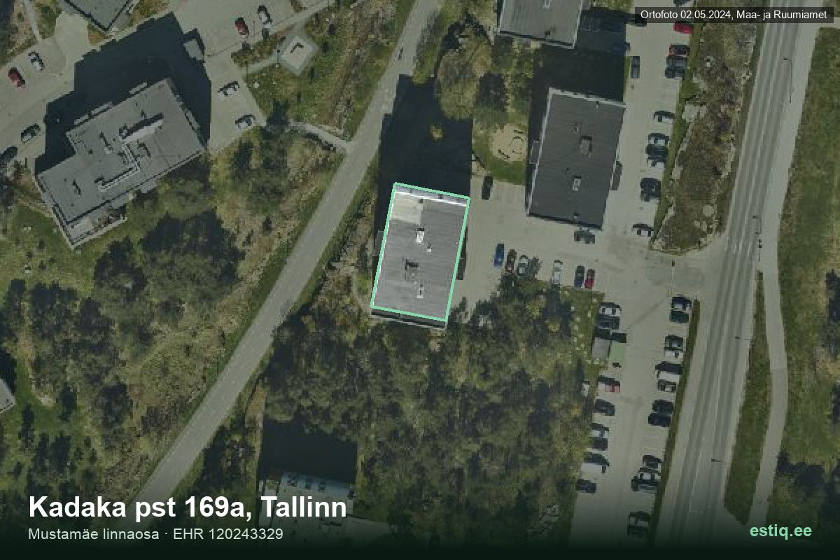 Kadaka pst 169a, Tallinn – аэрофото дома, контур по данным регистра строений (EHR)