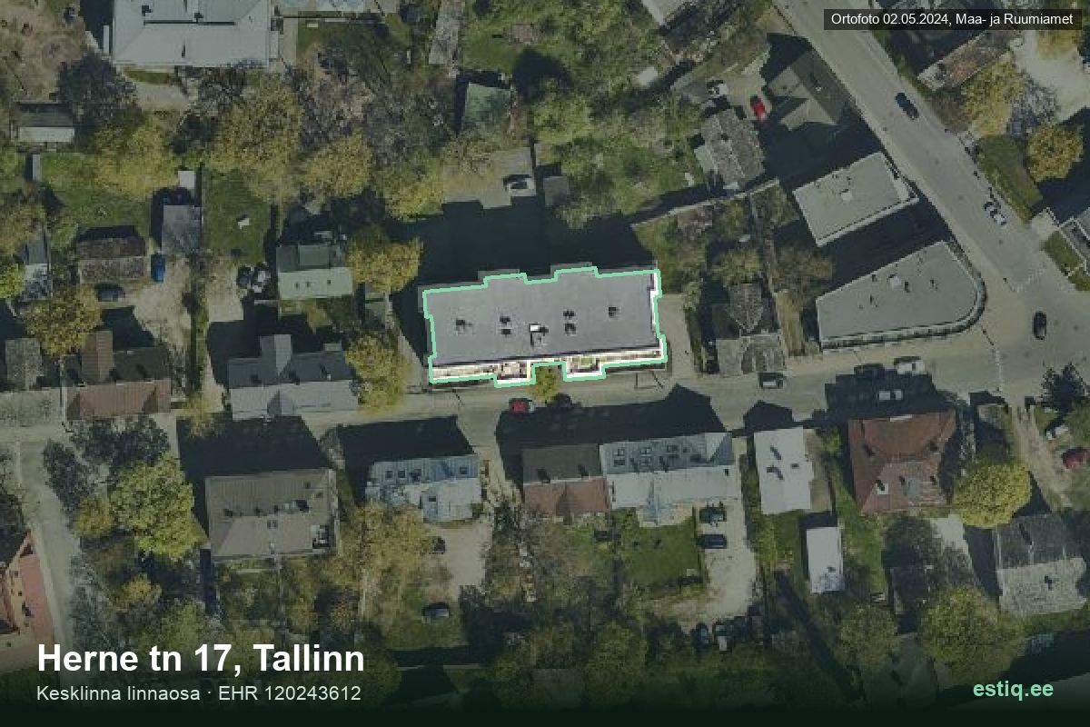 Herne tänav 17, Tallinn – aerial photo of the building, outline from the Building Register (EHR)