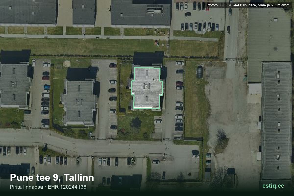 Pune tee 9, Tallinn – hoone aerofoto, kontuur ehitisregistri (EHR) andmetest