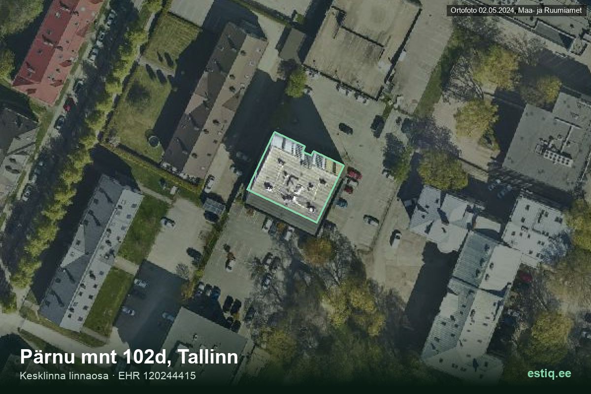 Pärnu mnt 102d, Tallinn – hoone aerofoto, kontuur ehitisregistri (EHR) andmetest