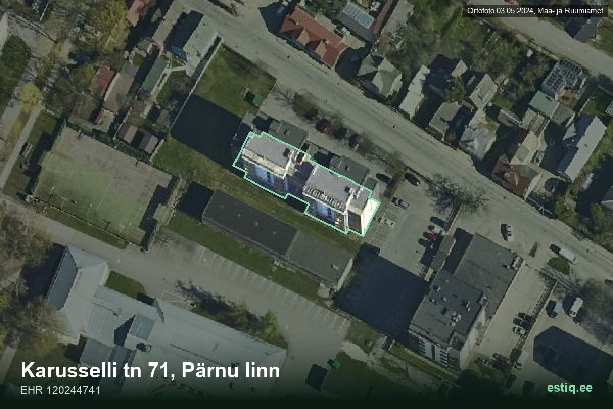Karusselli tänav 71, Pärnu – ilmakuva rakennuksesta, ääriviiva rakennusrekisteristä (EHR)