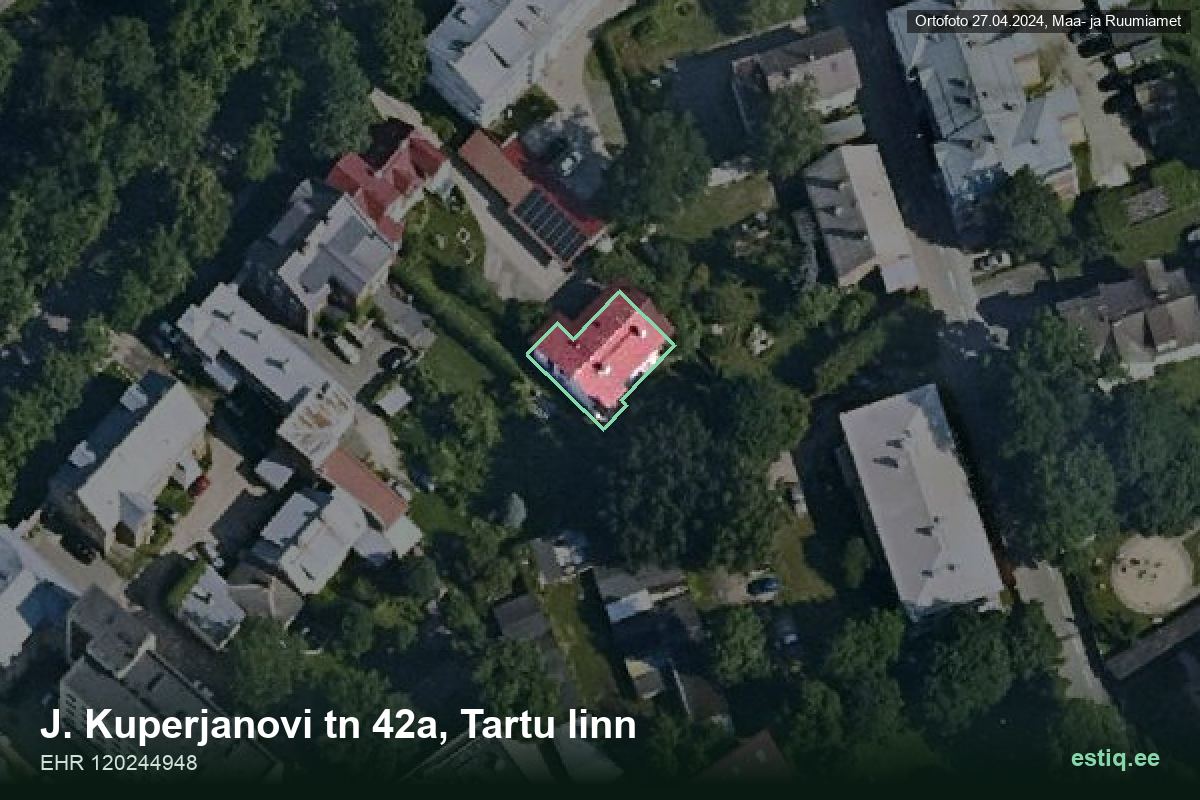 Kuperjanovi tänav 42a, Tartu – hoone aerofoto, kontuur ehitisregistri (EHR) andmetest