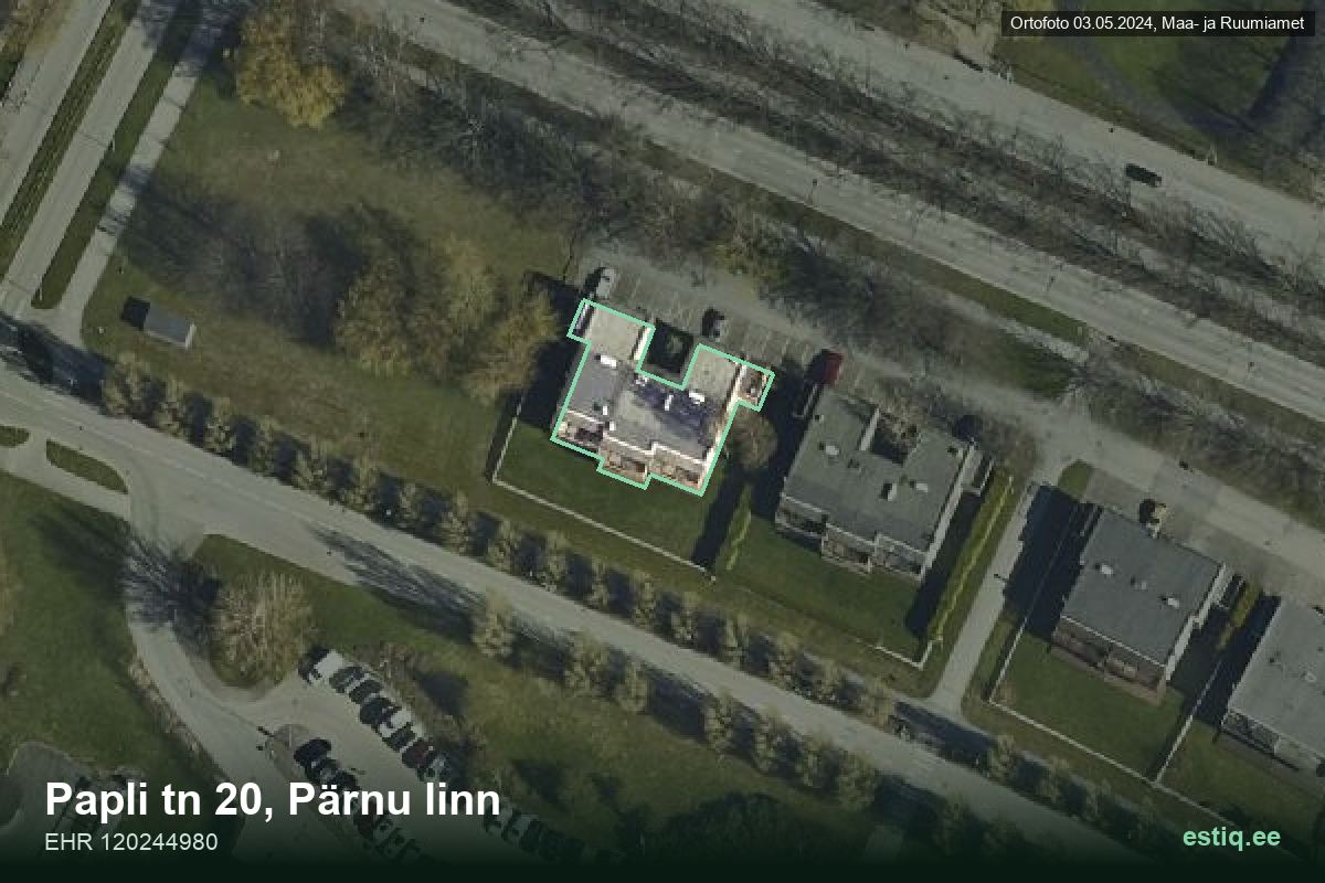 Papli tänav 20, Pärnu – аэрофото дома, контур по данным регистра строений (EHR)