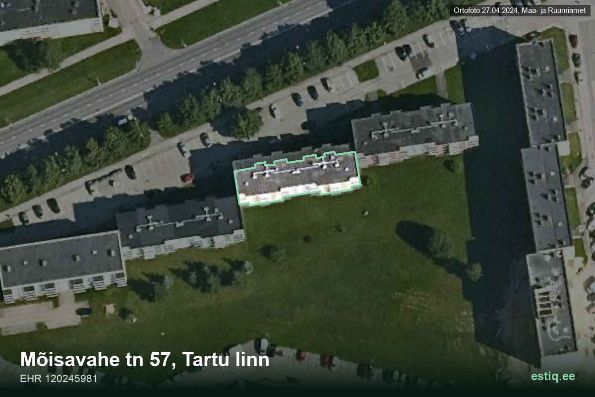 Mõisavahe tänav 57, Tartu – hoone aerofoto, kontuur ehitisregistri (EHR) andmetest