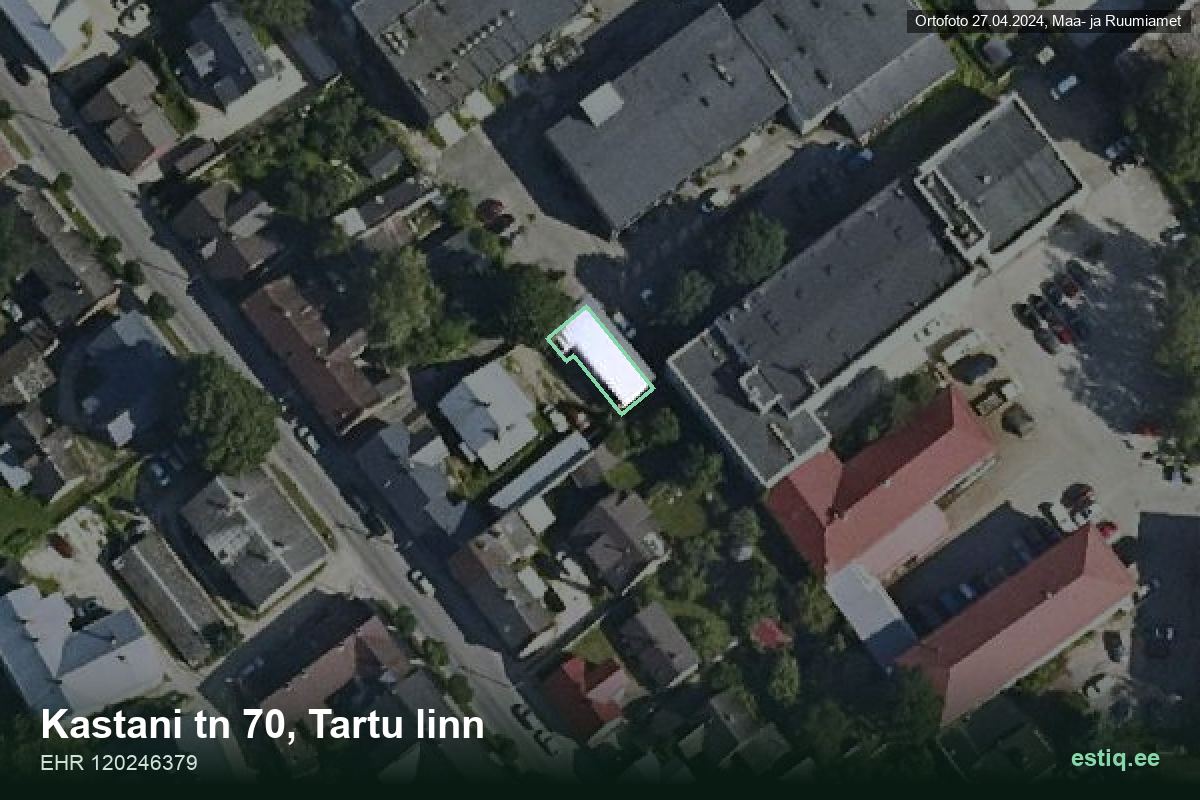 Kastani tänav 70, Tartu – ilmakuva rakennuksesta, ääriviiva rakennusrekisteristä (EHR)