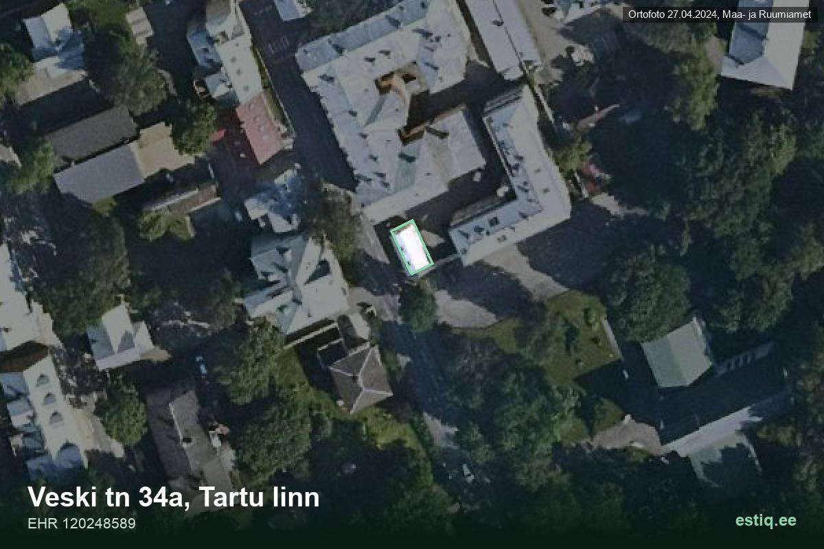 Veski tänav 34a, Tartu – hoone aerofoto, kontuur ehitisregistri (EHR) andmetest