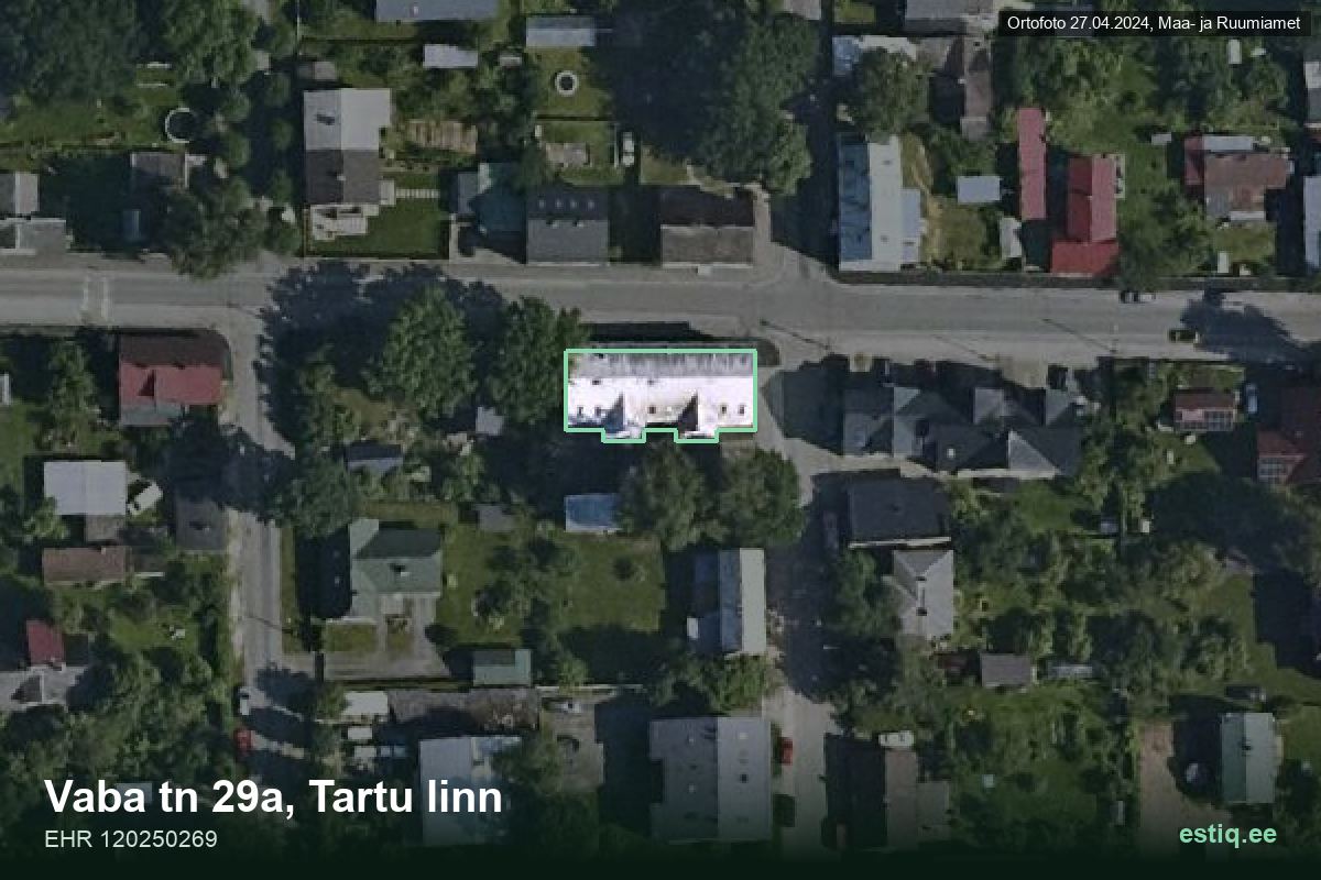 Vaba tänav 29a, Tartu – ilmakuva rakennuksesta, ääriviiva rakennusrekisteristä (EHR)