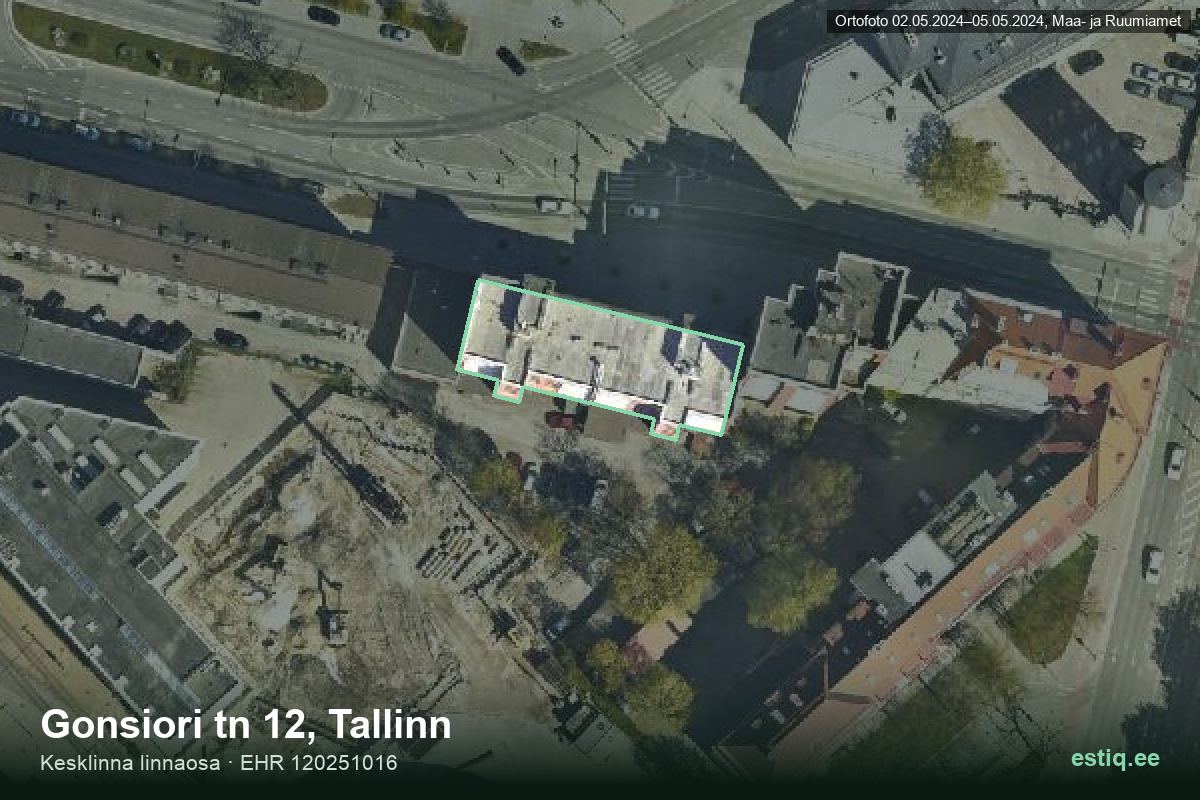 Gonsiori tänav 12, Tallinn – hoone aerofoto, kontuur ehitisregistri (EHR) andmetest