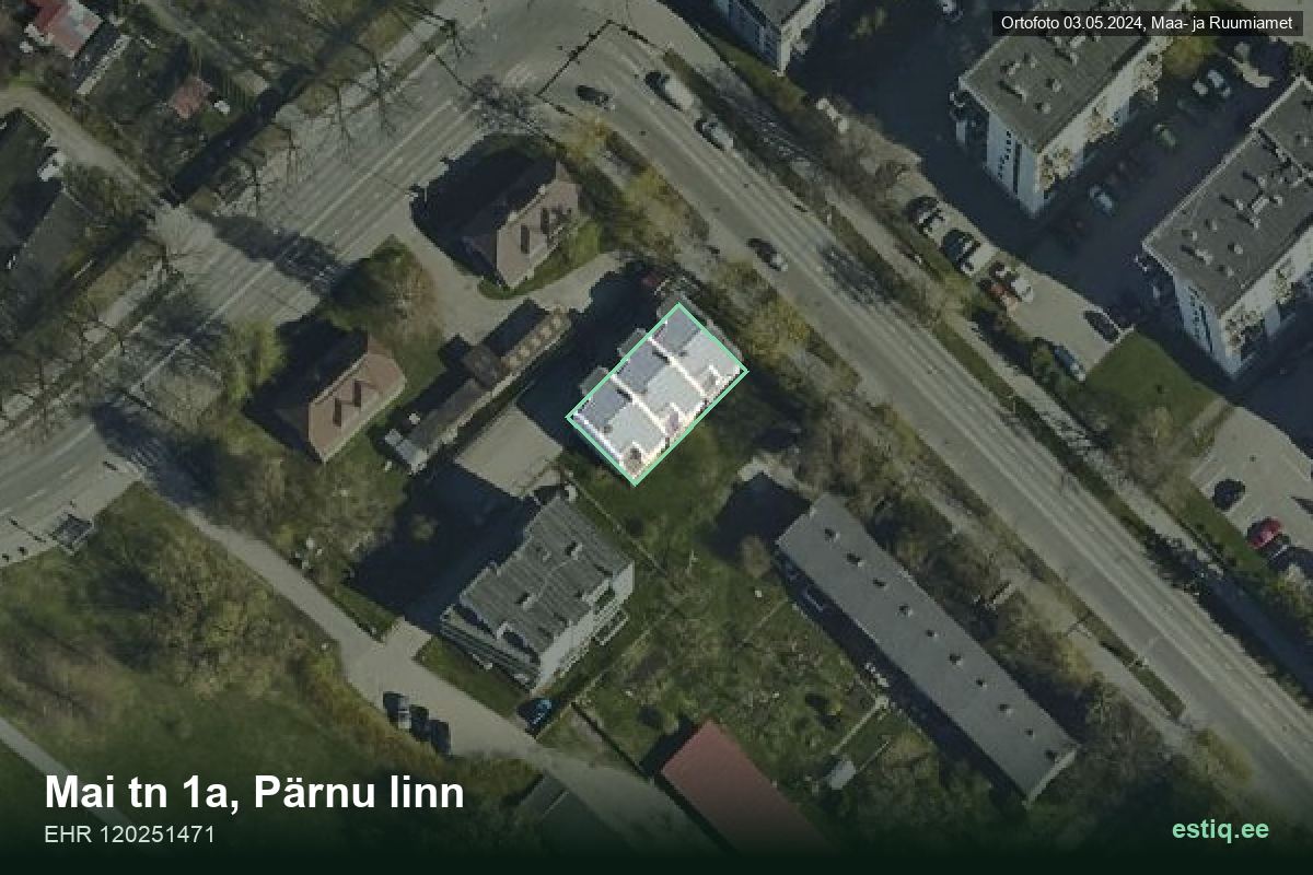 Mai tänav 1a, Pärnu – hoone aerofoto, kontuur ehitisregistri (EHR) andmetest