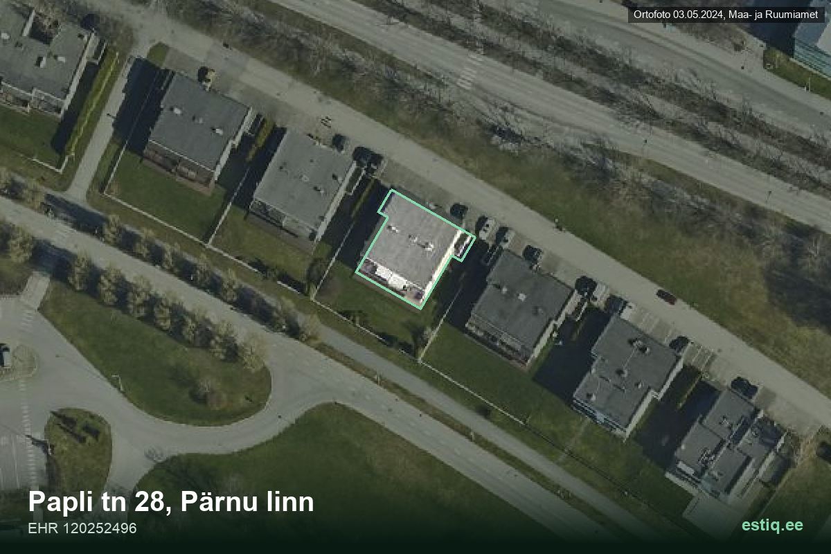 Papli tänav 28, Pärnu – aerial photo of the building, outline from the Building Register (EHR)