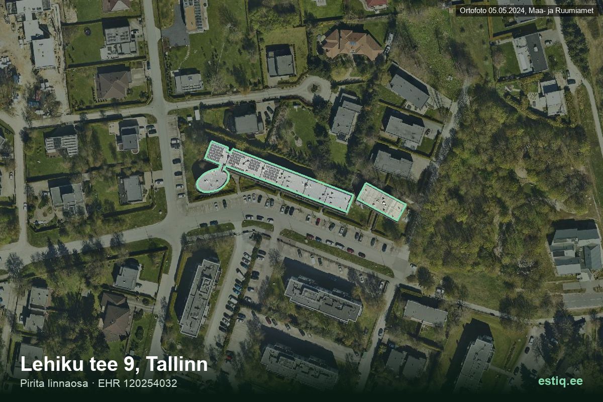 Lehiku tee 9, Tallinn – hoone aerofoto, kontuur ehitisregistri (EHR) andmetest