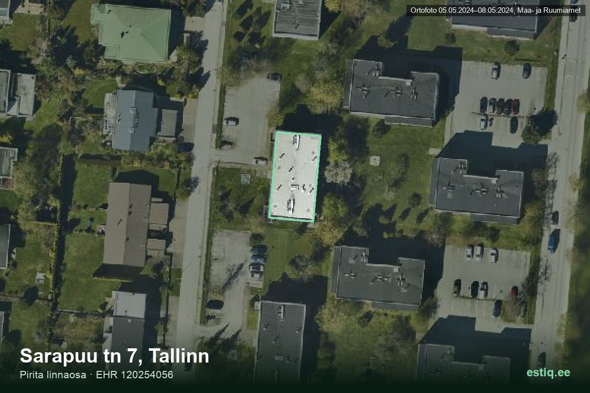 Sarapuu tänav 7, Tallinn – hoone aerofoto, kontuur ehitisregistri (EHR) andmetest