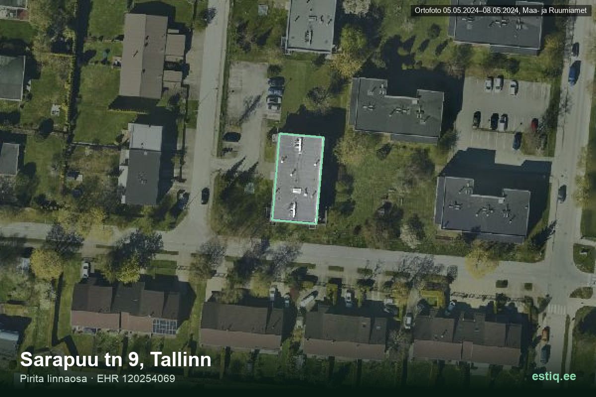 Sarapuu tänav 9, Tallinn – hoone aerofoto, kontuur ehitisregistri (EHR) andmetest