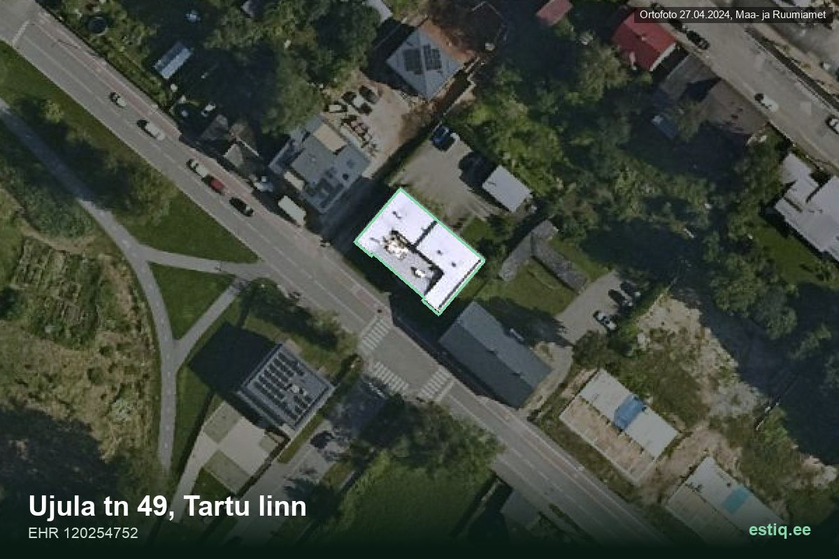 Ujula tänav 49, Tartu – hoone aerofoto, kontuur ehitisregistri (EHR) andmetest