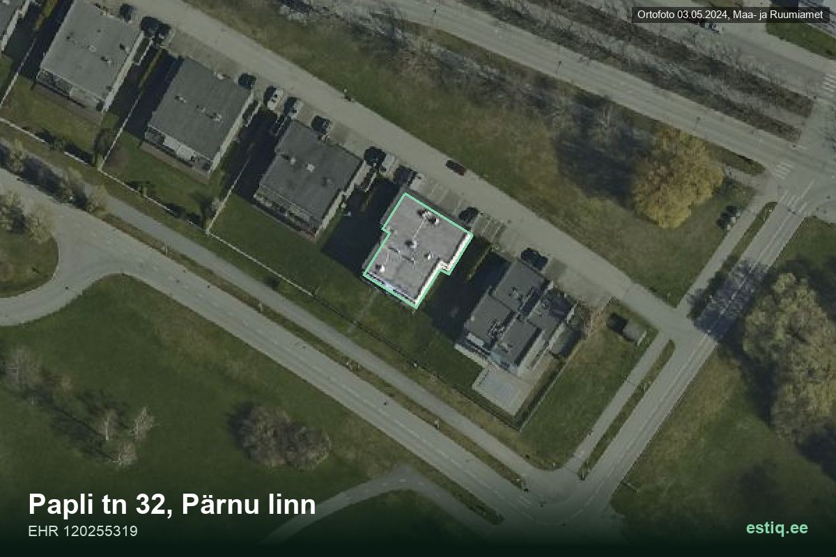 Papli tänav 32, Pärnu – hoone aerofoto, kontuur ehitisregistri (EHR) andmetest