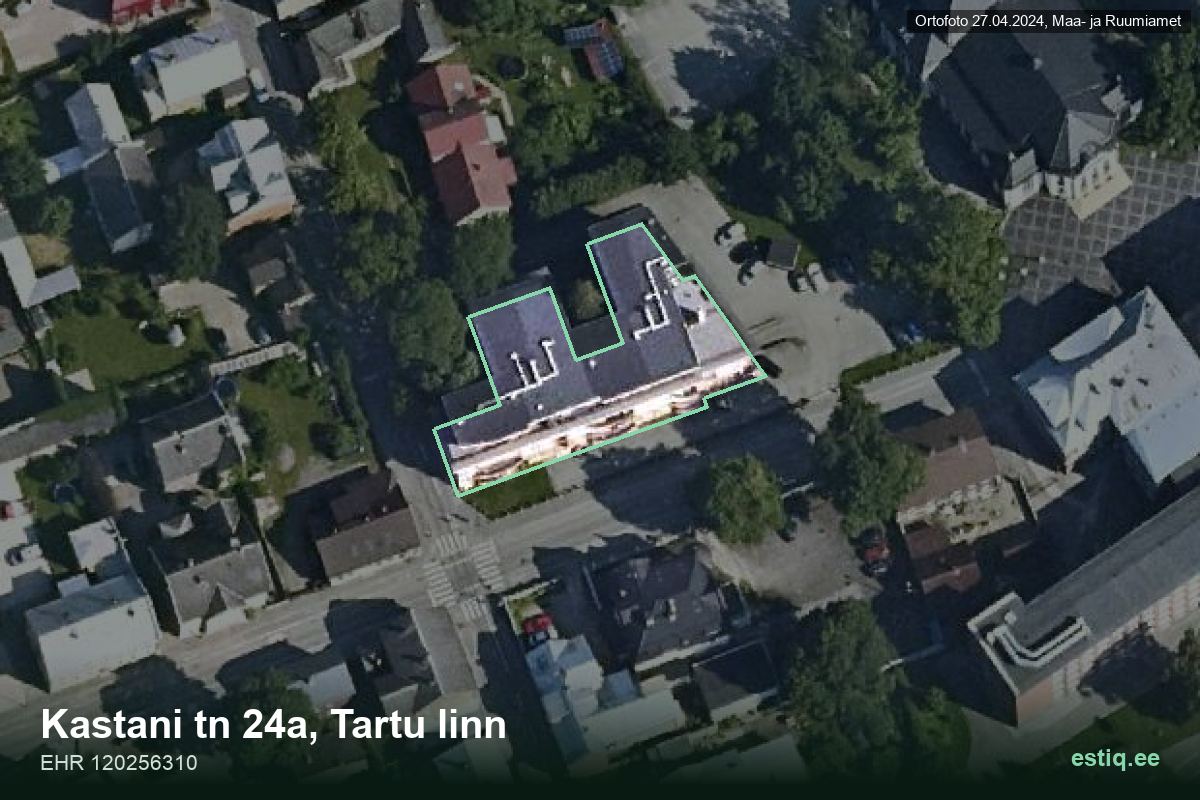 Kastani tänav 24a, Tartu – hoone aerofoto, kontuur ehitisregistri (EHR) andmetest