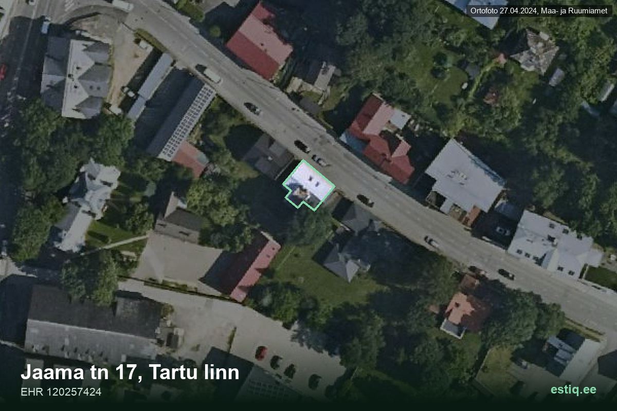 Jaama tänav 17, Tartu – hoone aerofoto, kontuur ehitisregistri (EHR) andmetest