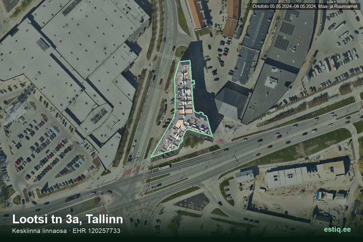 Lootsi tänav 3a, Tallinn – aerial photo of the building, outline from the Building Register (EHR)