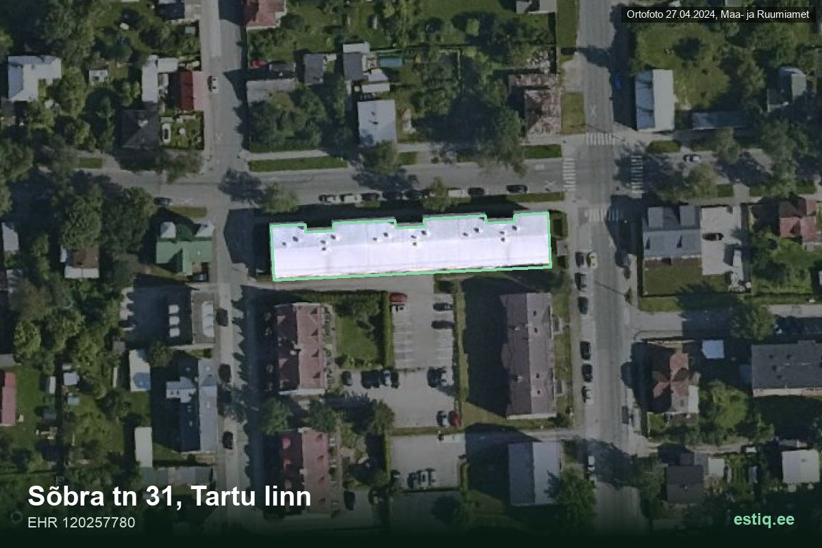 Sõbra tänav 31, Tartu – hoone aerofoto, kontuur ehitisregistri (EHR) andmetest