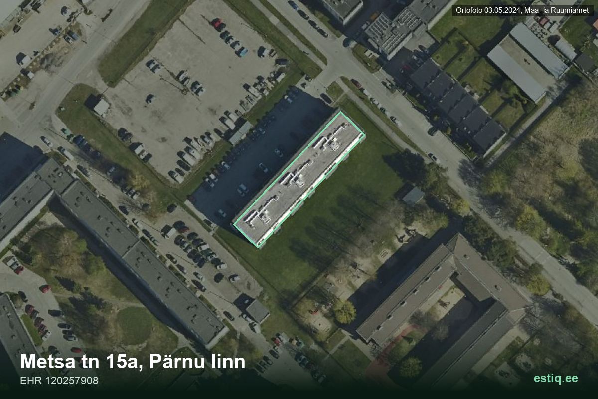 Metsa tänav 15a, Pärnu – hoone aerofoto, kontuur ehitisregistri (EHR) andmetest