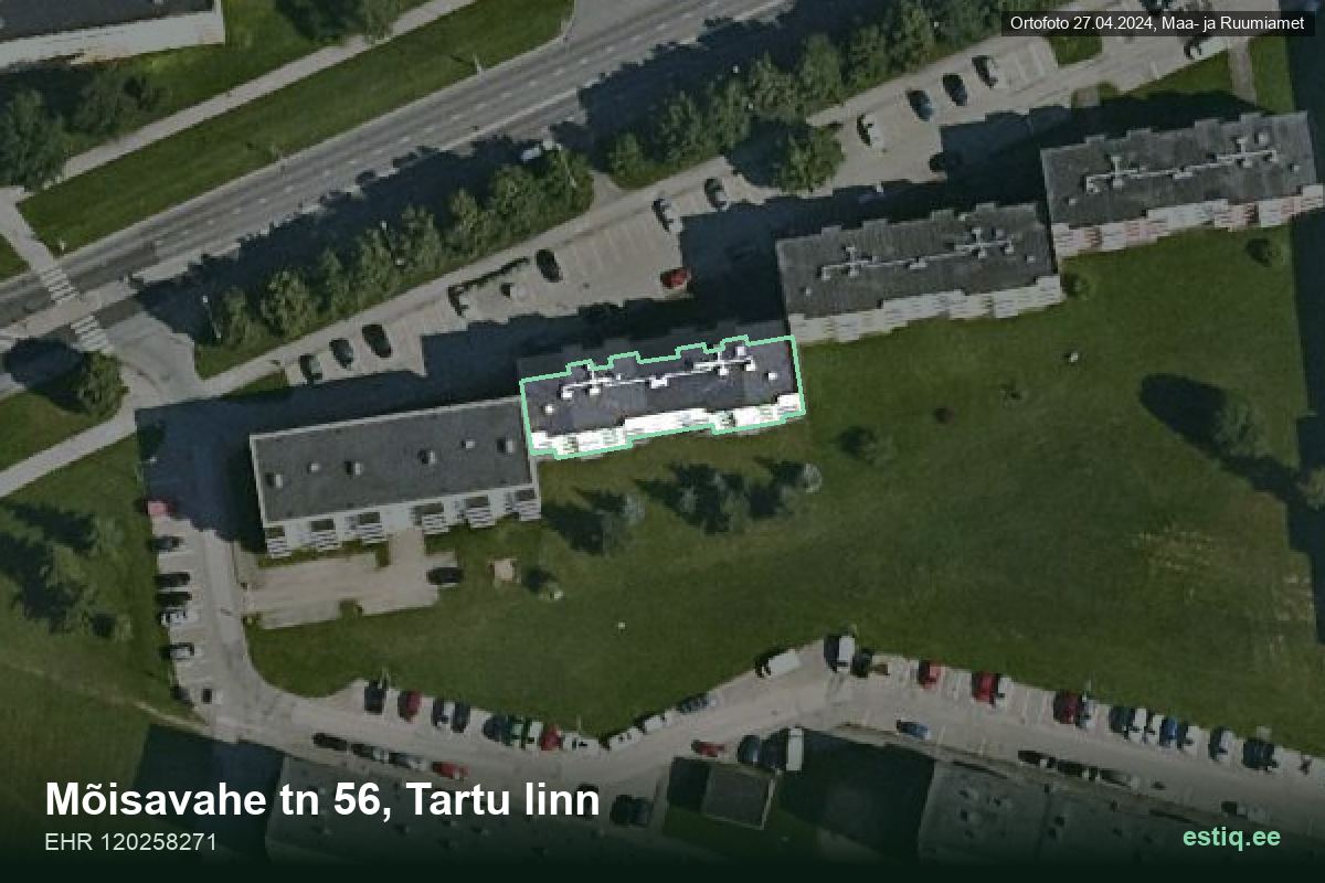Mõisavahe tänav 56, Tartu – hoone aerofoto, kontuur ehitisregistri (EHR) andmetest