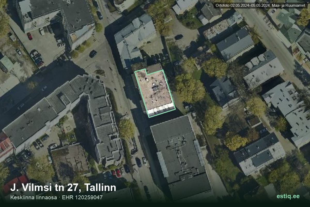 J. Vilmsi tänav 27, Tallinn – hoone aerofoto, kontuur ehitisregistri (EHR) andmetest