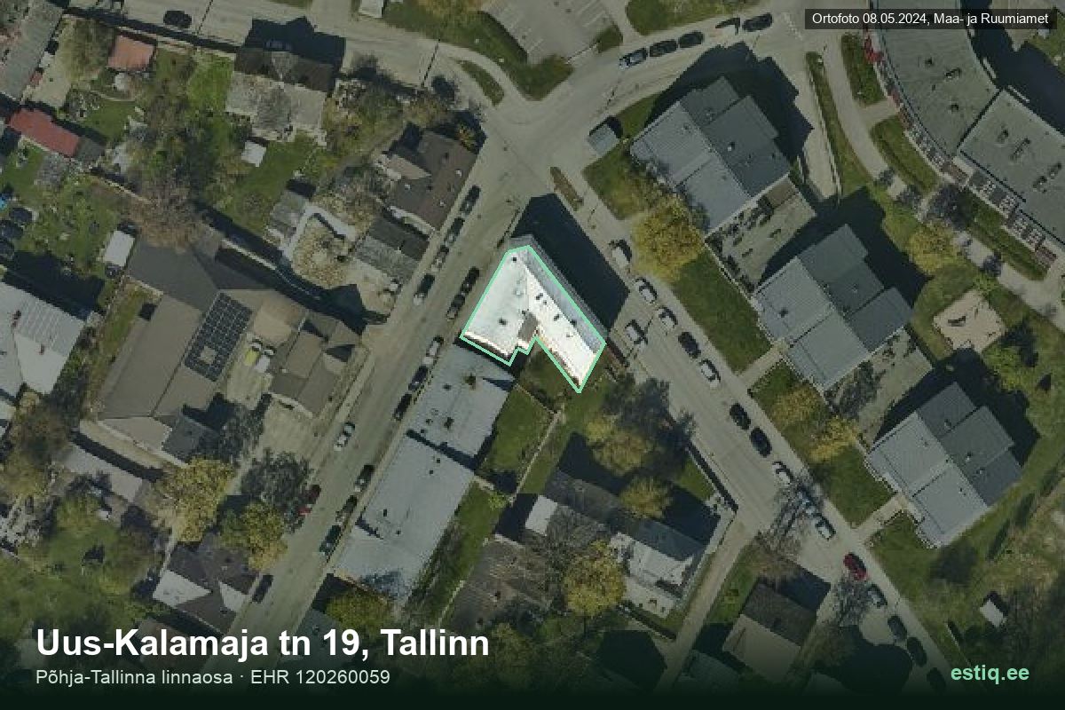 Uus-Kalamaja tänav 19, Tallinn – hoone aerofoto, kontuur ehitisregistri (EHR) andmetest