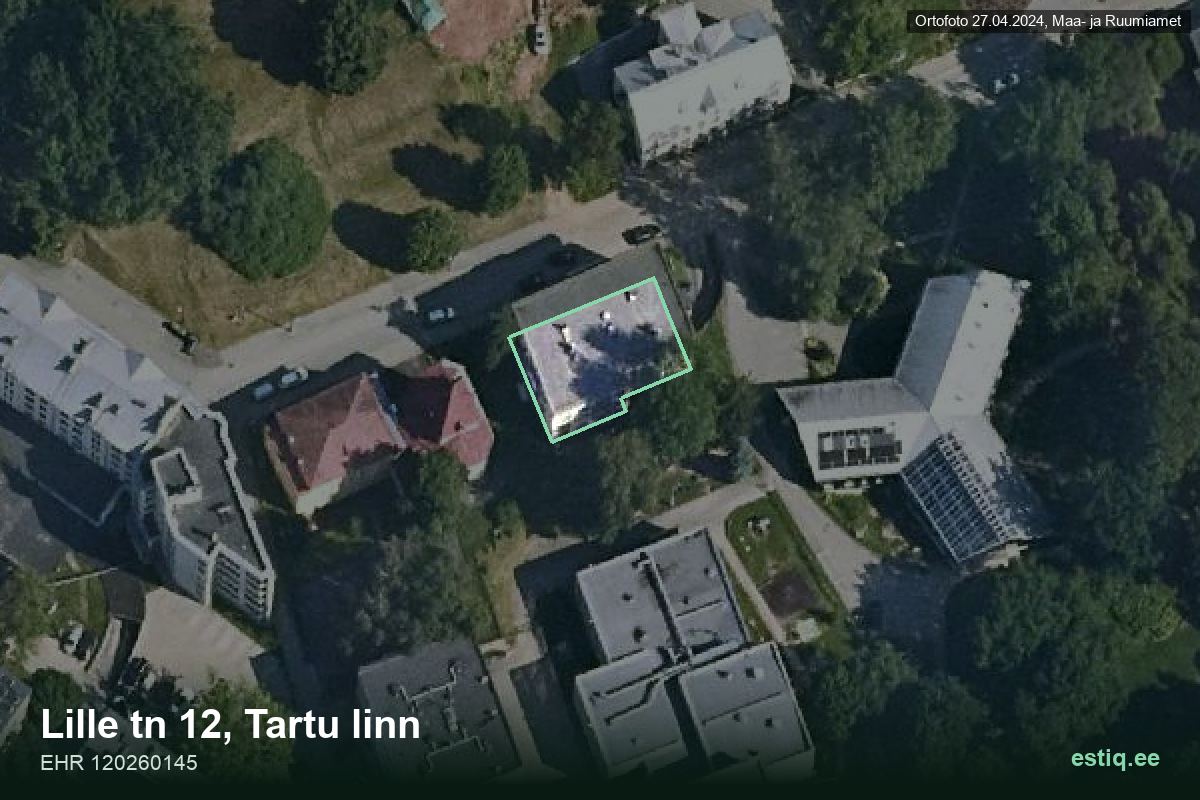 Lille tänav 12, Tartu – аэрофото дома, контур по данным регистра строений (EHR)