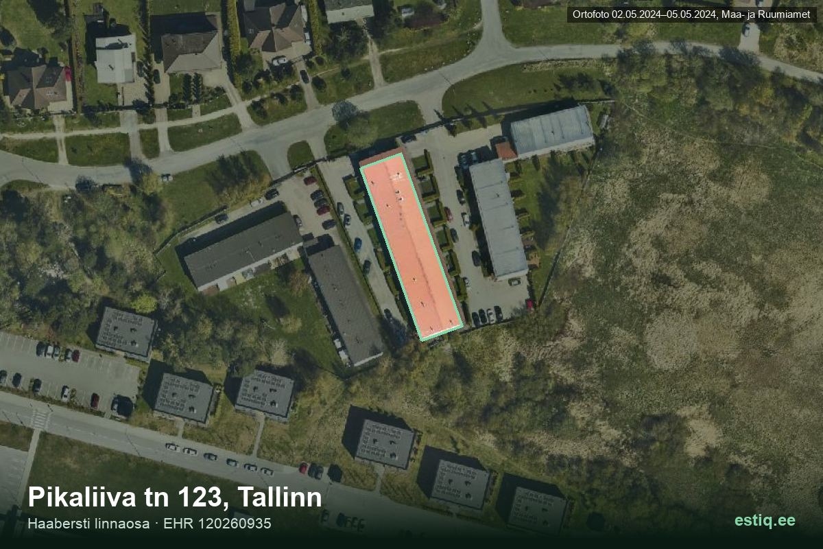 Pikaliiva tänav 123, Tallinn – аэрофото дома, контур по данным регистра строений (EHR)