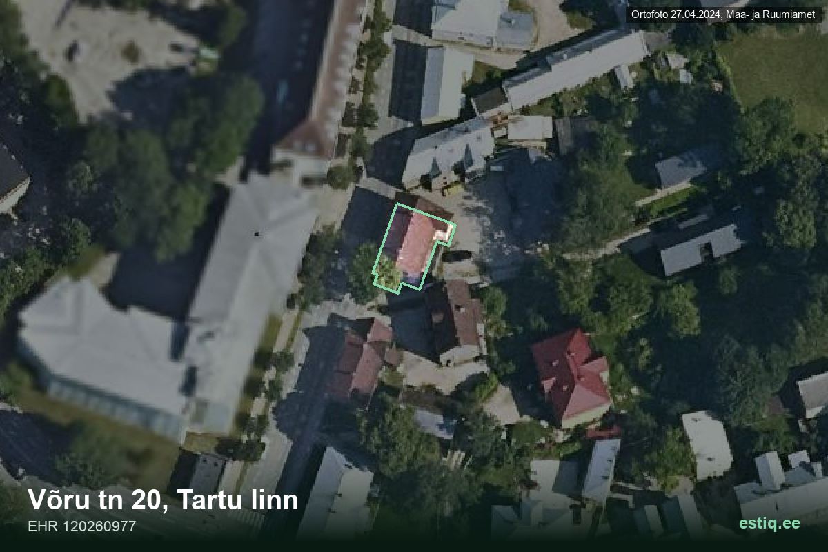Võru tänav 20, Tartu – hoone aerofoto, kontuur ehitisregistri (EHR) andmetest