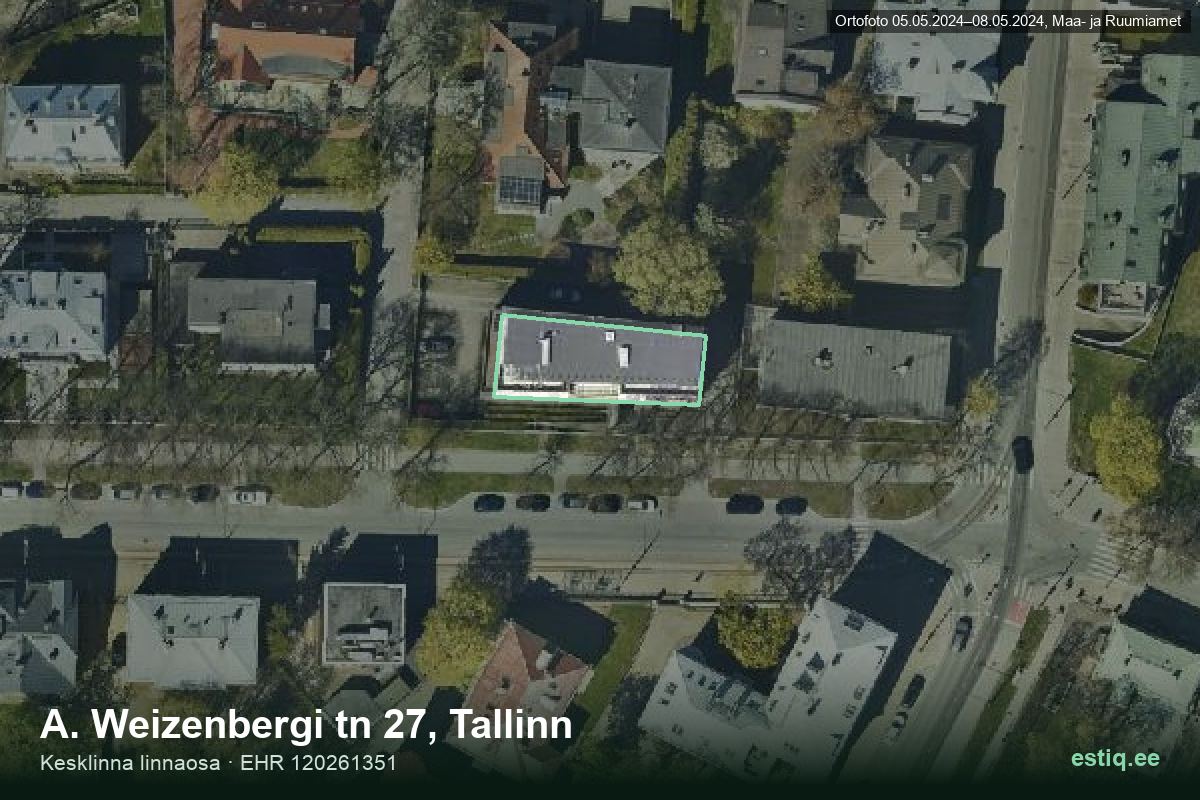A. Weizenbergi tänav 27, Tallinn – hoone aerofoto, kontuur ehitisregistri (EHR) andmetest