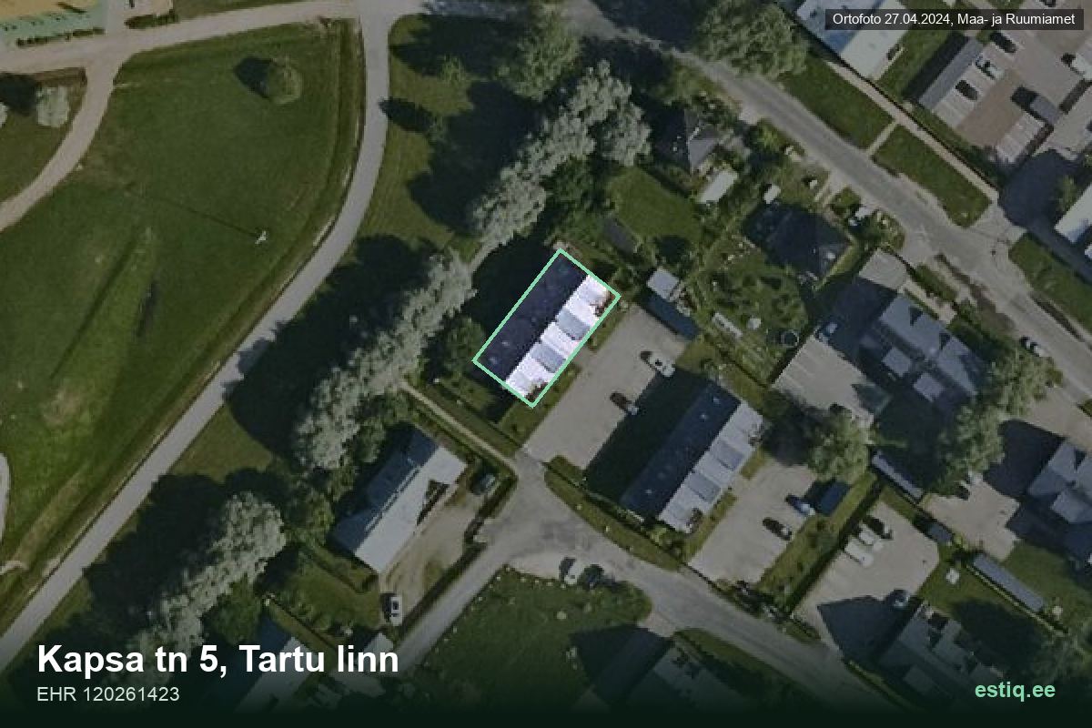 Kapsa tänav 5, Tartu – hoone aerofoto, kontuur ehitisregistri (EHR) andmetest