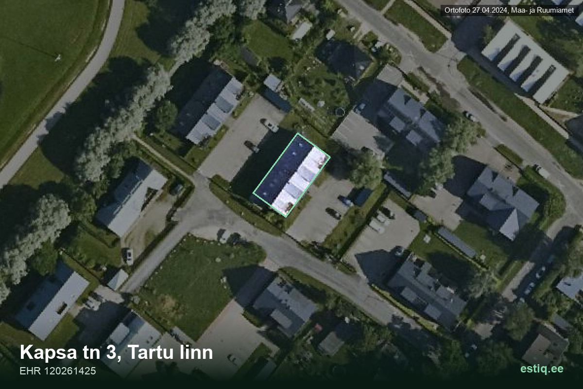 Kapsa tänav 3, Tartu – hoone aerofoto, kontuur ehitisregistri (EHR) andmetest