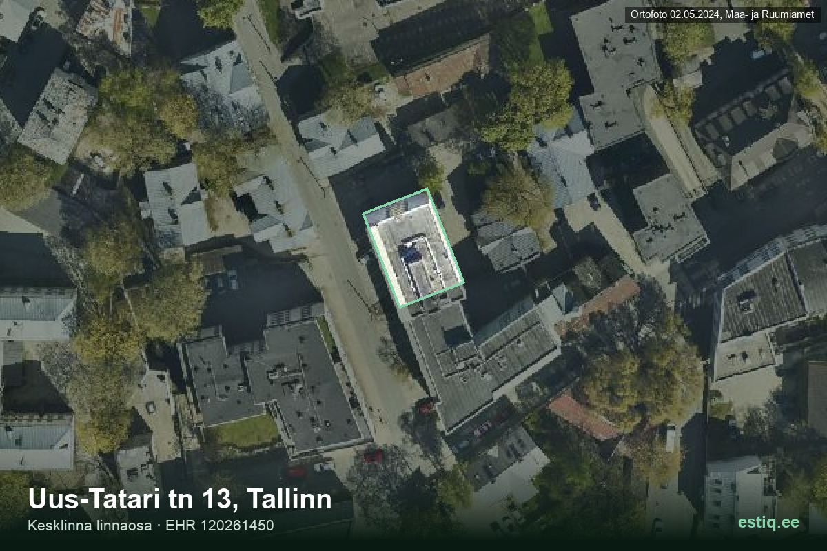 Uus-Tatari tänav 13, Tallinn – hoone aerofoto, kontuur ehitisregistri (EHR) andmetest