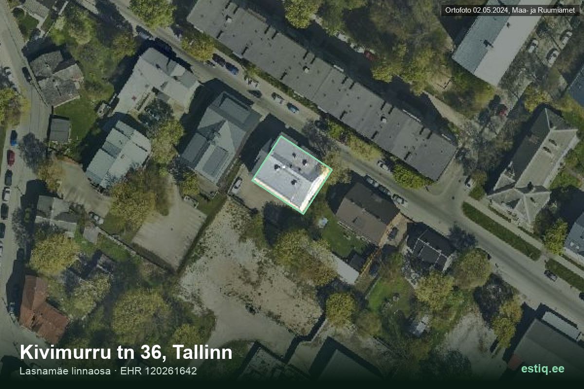 Kivimurru tänav 36, Tallinn – hoone aerofoto, kontuur ehitisregistri (EHR) andmetest