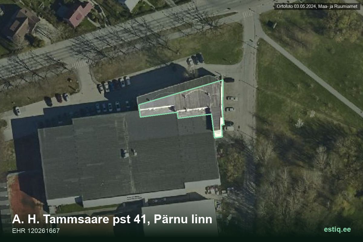 Tammsaare pst 41, Pärnu – hoone aerofoto, kontuur ehitisregistri (EHR) andmetest