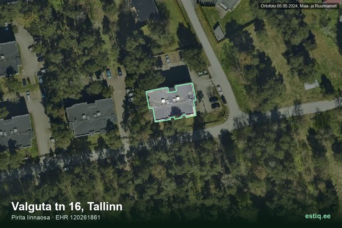 Valguta tänav 16, Tallinn – аэрофото дома, контур по данным регистра строений (EHR)