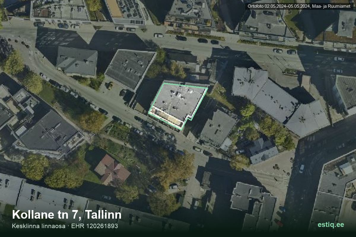 Kollane tänav 7, Tallinn – hoone aerofoto, kontuur ehitisregistri (EHR) andmetest