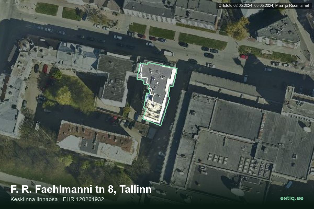 F. R. Faehlmanni tänav 8, Tallinn – hoone aerofoto, kontuur ehitisregistri (EHR) andmetest