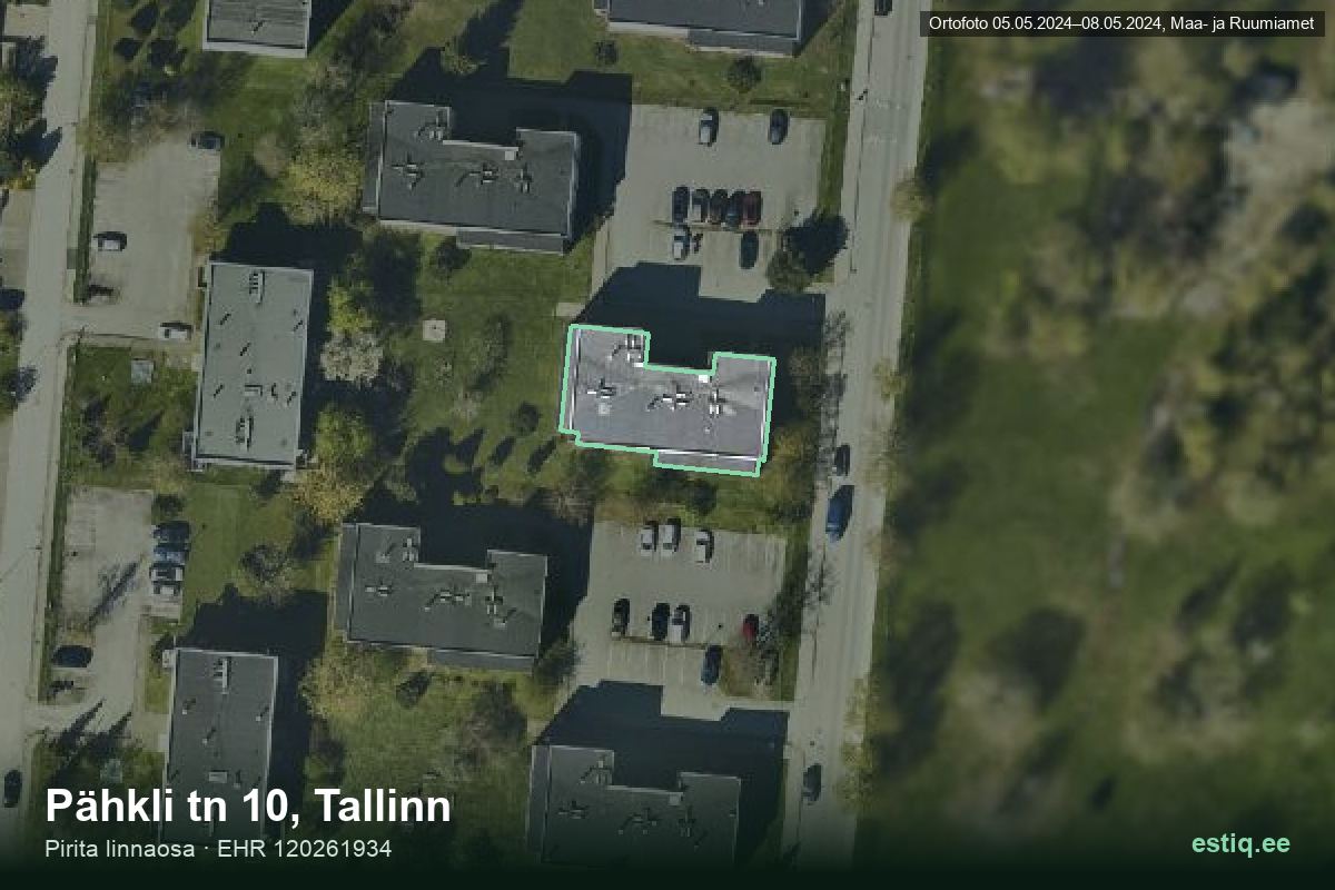 Pähkli tänav 10, Tallinn – hoone aerofoto, kontuur ehitisregistri (EHR) andmetest