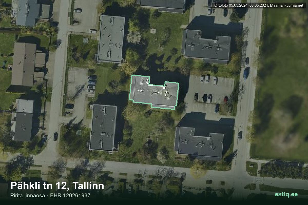 Pähkli tänav 12, Tallinn – hoone aerofoto, kontuur ehitisregistri (EHR) andmetest