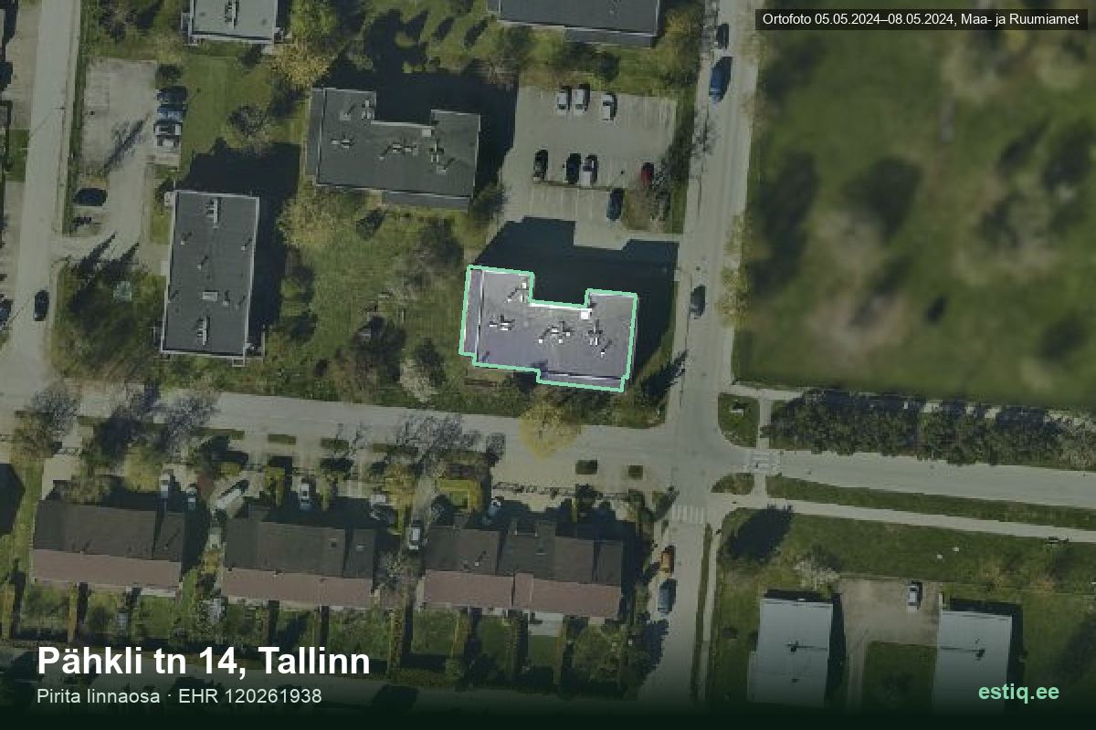 Pähkli tänav 14, Tallinn – hoone aerofoto, kontuur ehitisregistri (EHR) andmetest