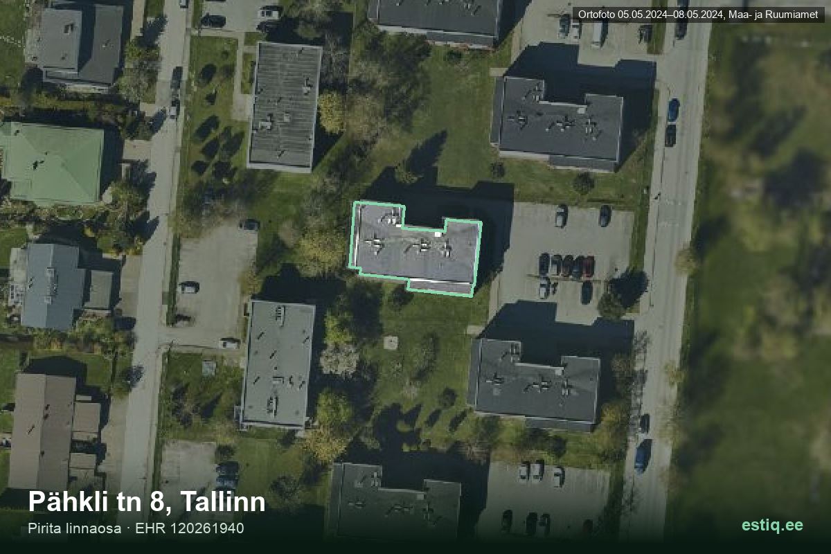 Pähkli tänav 8, Tallinn – hoone aerofoto, kontuur ehitisregistri (EHR) andmetest