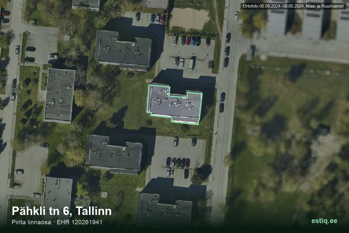 Pähkli tänav 6, Tallinn – hoone aerofoto, kontuur ehitisregistri (EHR) andmetest