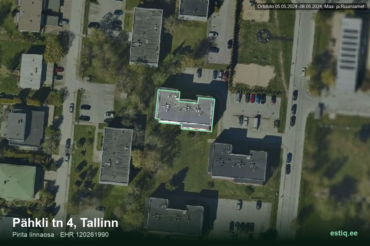 Pähkli tänav 4, Tallinn – hoone aerofoto, kontuur ehitisregistri (EHR) andmetest