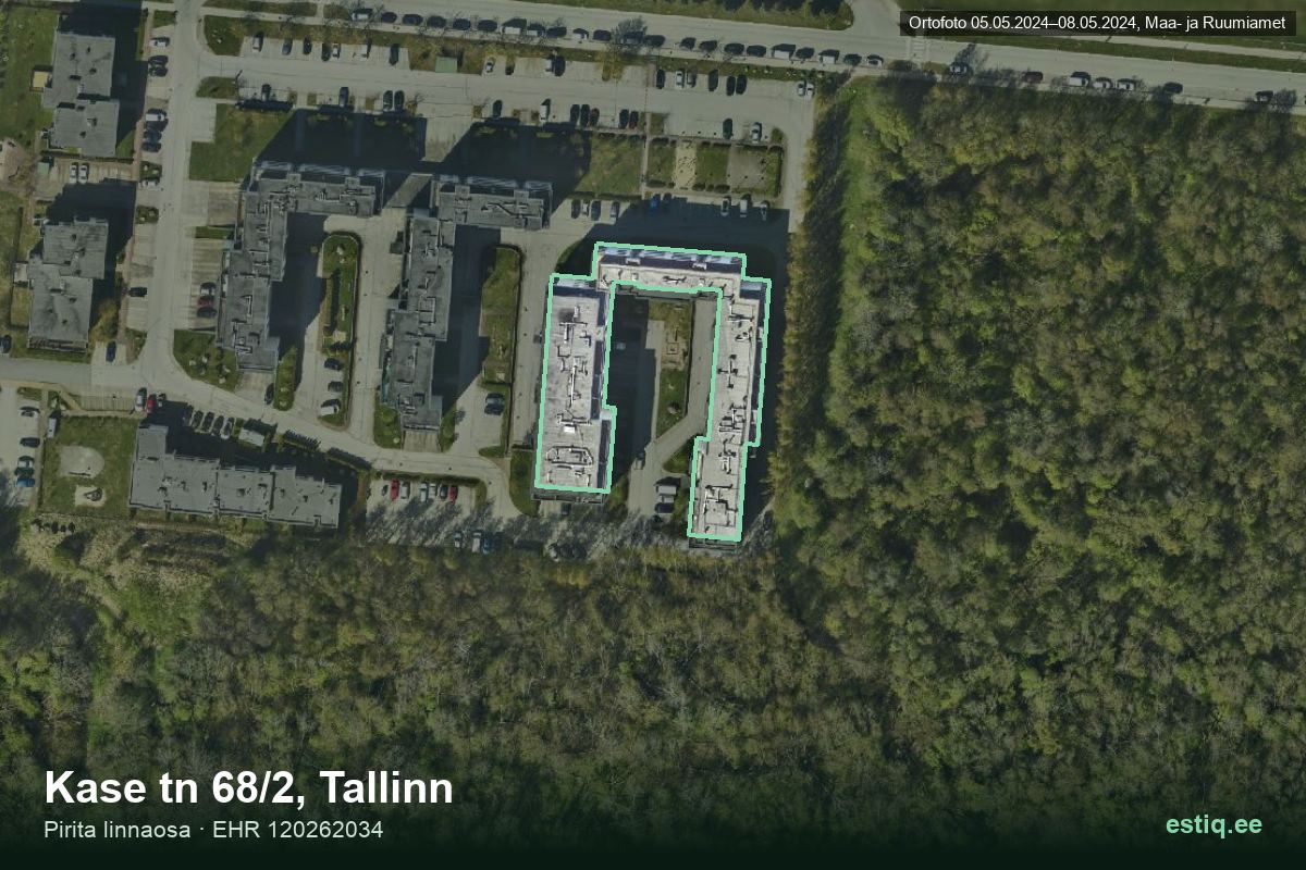Kase tänav 68/2, Tallinn – hoone aerofoto, kontuur ehitisregistri (EHR) andmetest